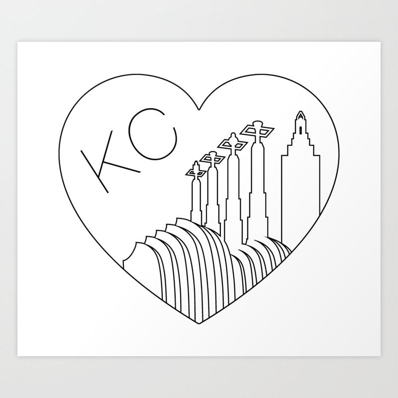 Kansas City Minimalist Skyline Heart Art Print By Keriobrien Society6