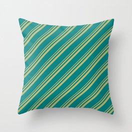 [ Thumbnail: Dark Khaki and Teal Colored Stripes/Lines Pattern Throw Pillow ]