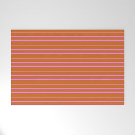 [ Thumbnail: Chocolate and Violet Colored Striped Pattern Welcome Mat ]