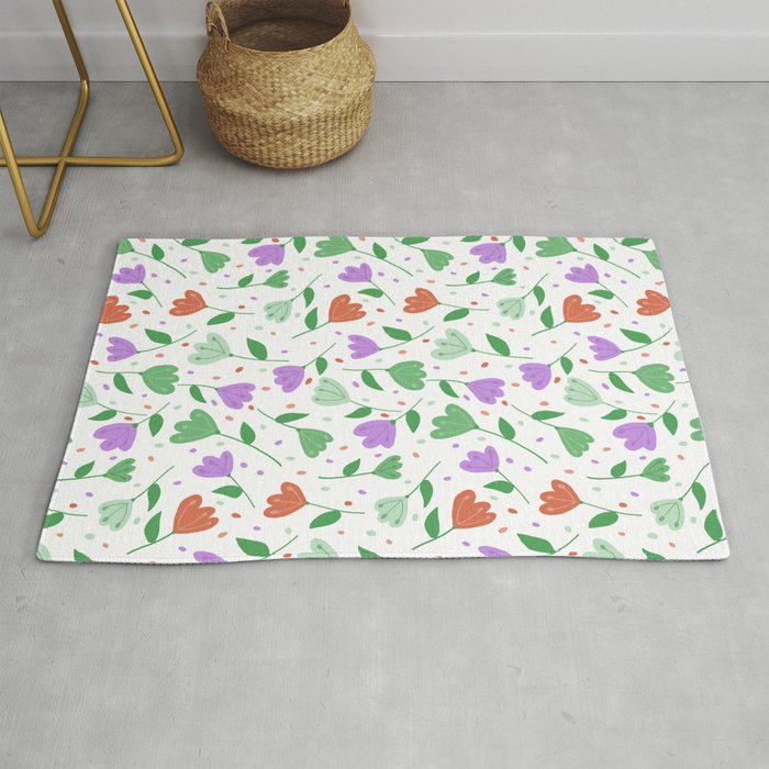 double tulips red lilac green  Rug
