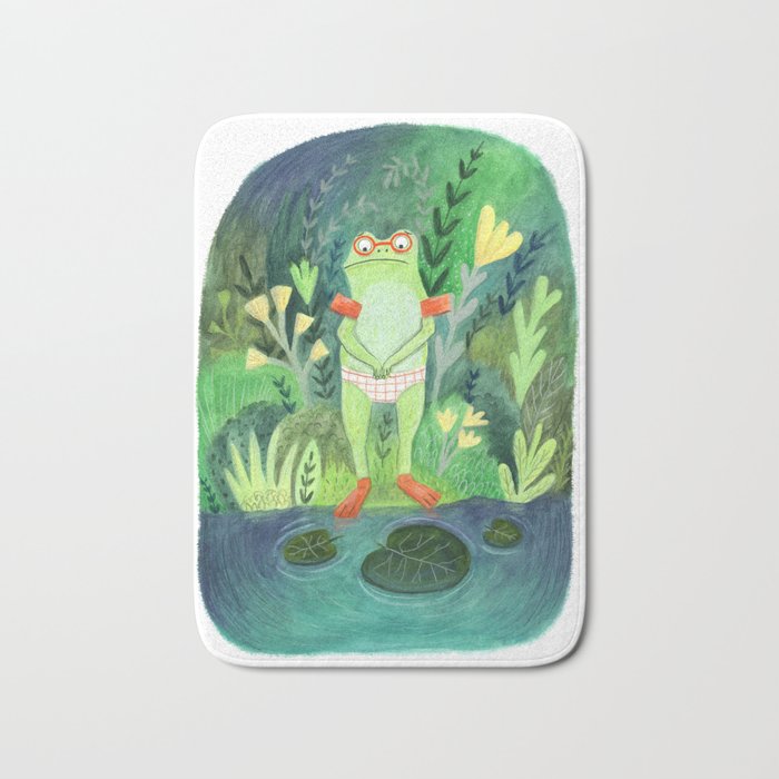 Frog going for a swim Bath Mat