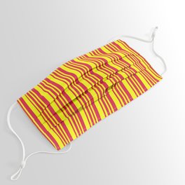 [ Thumbnail: Yellow & Crimson Colored Striped Pattern Face Mask ]