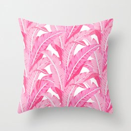 Pink banana leaves tropical pattern on white Throw Pillow
