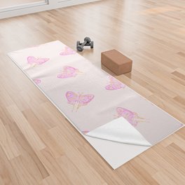 Moth Design- Watercolor Painting-Pink and Yellow Yoga Towel