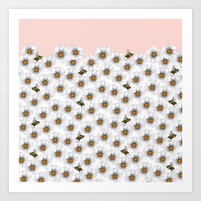 Bees on Daisies - Flora & Fauna Art Print