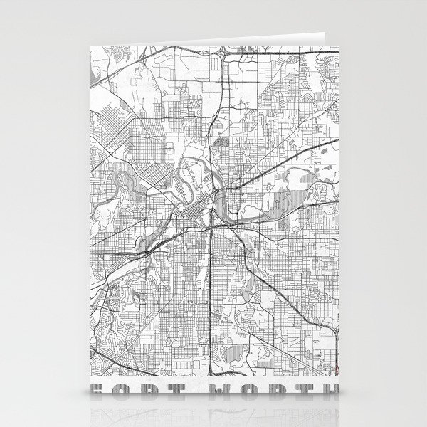 Fort Worth Map Line Stationery Cards