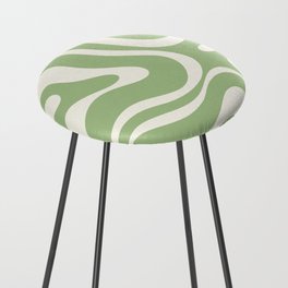 Modern Liquid Swirl Abstract Pattern in Light Sage Green and Cream Counter Stool