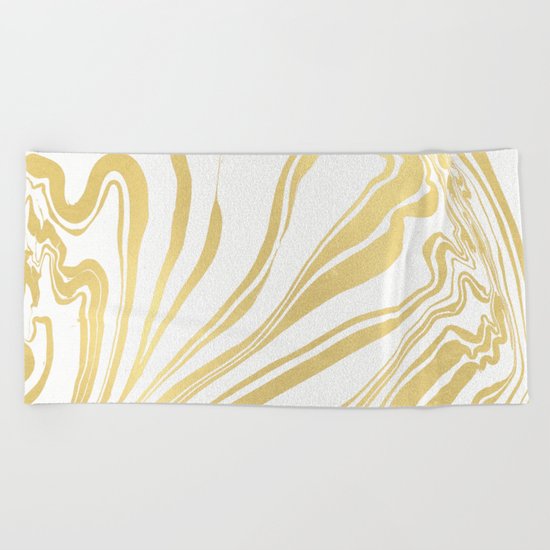 Bronze Copper Gold Rush Marble Ink Swirl Beach Towel