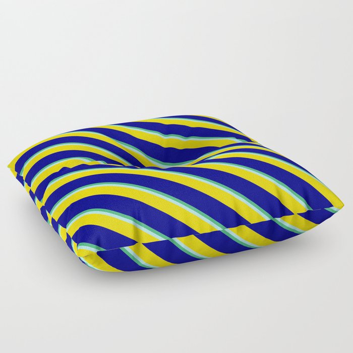 Sea Green, Turquoise, Yellow & Blue Colored Stripes Pattern Floor Pillow