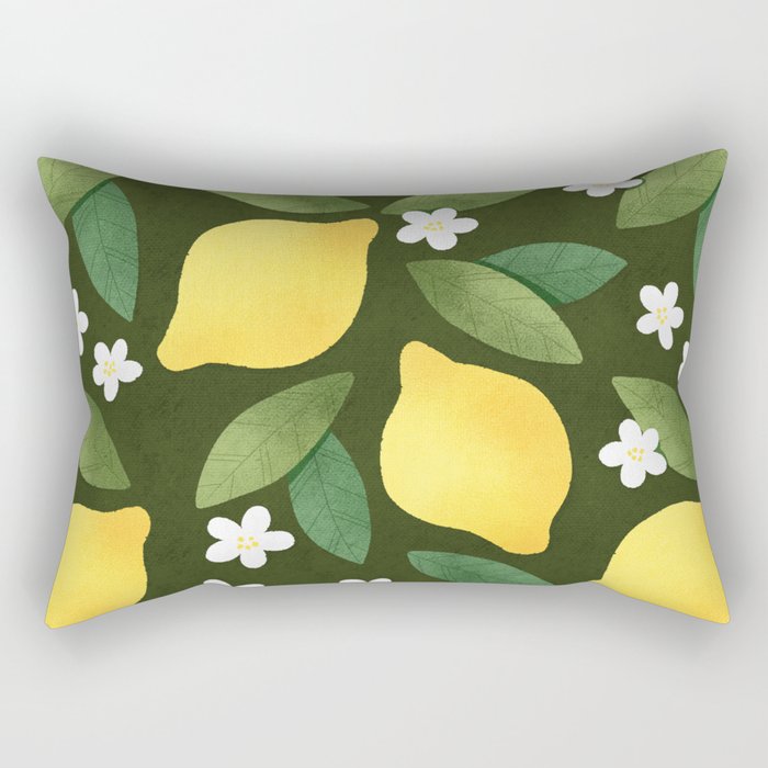 Lemons floral pattern on dark background Rectangular Pillow