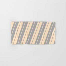 [ Thumbnail: Bisque and Dark Grey Colored Stripes Pattern Hand & Bath Towel ]