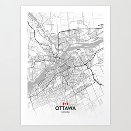 Ottawa, Canada - Light City Map Art Print | Country, Poster, Cityposter, Flag, Canadaflag, America, Map, Print, Lightmap, Citymap 