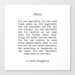 She was beautiful F. Scott Fizgerald typographical quote art print Canvas Print