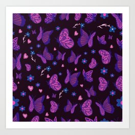 Purple Black butterfly pattern  Art Print