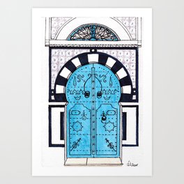 Blue Door in Sidi Bou Said with tiles Art Print