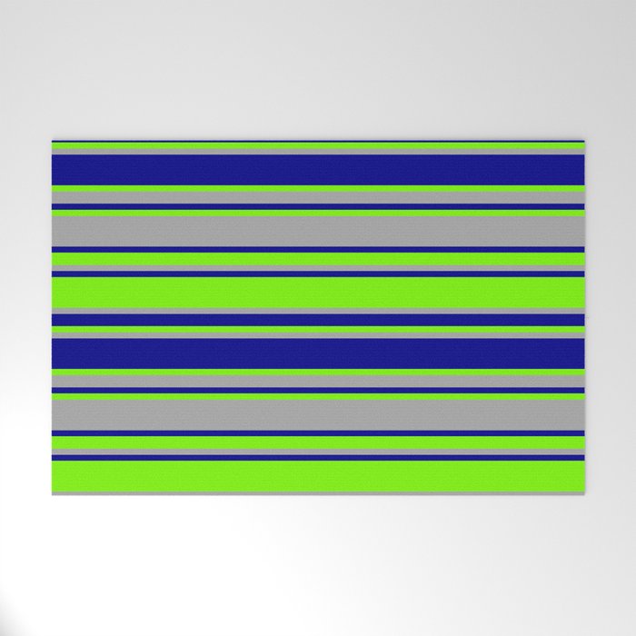 Green, Dark Grey & Dark Blue Colored Lines/Stripes Pattern Welcome Mat