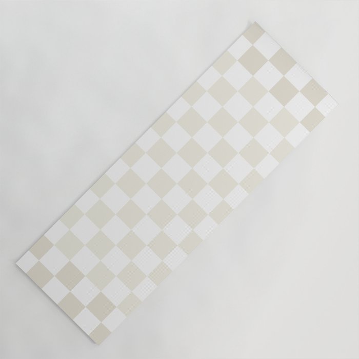 Pale Neutral Beige and White Framed Check Pattern Yoga Mat