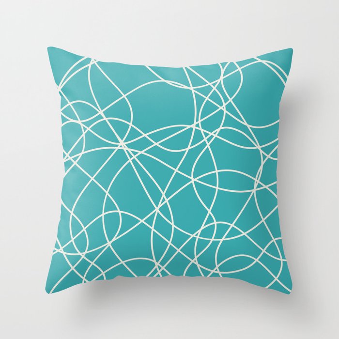 Alabaster White Scribbled Lines Abstract Hand Drawn Mosaic on Aqua Teal Turquoise - Aquarium SW 6767 Throw Pillow