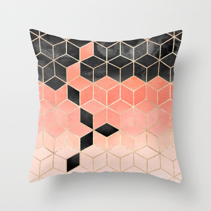 Black And Coral Cubes Throw Pillow