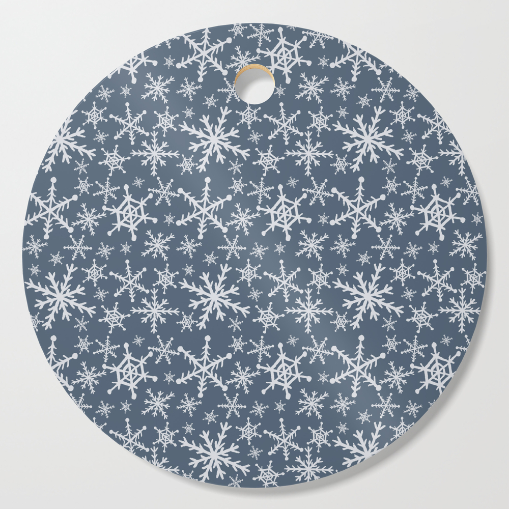 Snowflakes on Navy Christmas Decorations Cutting Board by laurenullrichart