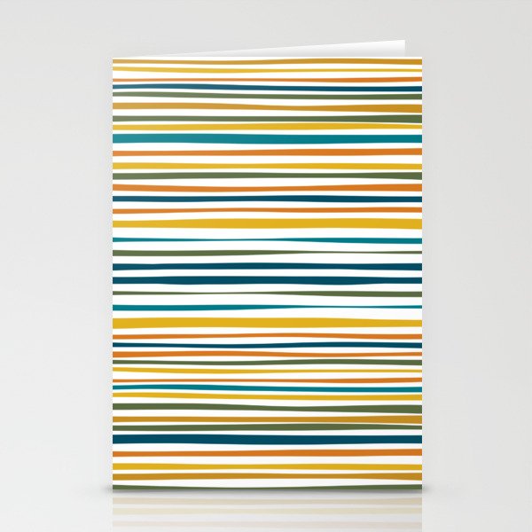Natural Stripes Pattern in Moroccan Teal Blue Olive Green Mustard Orange Ochre White Stationery Cards