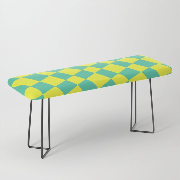 Abstract Warped Checkerboard pattern - Eucalyptus and Maximum Yellow Bench