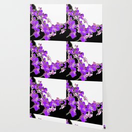 PURPLE ORCHIDS FLOWER CLUSTER PATTERN BLACK-WHITE ART Wallpaper