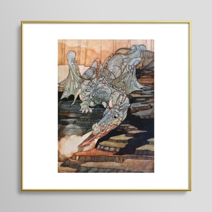 Here Be Dragons, Vintage Art Nouveau Illustration Framed Art Print