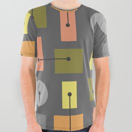 Atomic Age Simple Shapes Gray Multicolored All Over Graphic Tee
