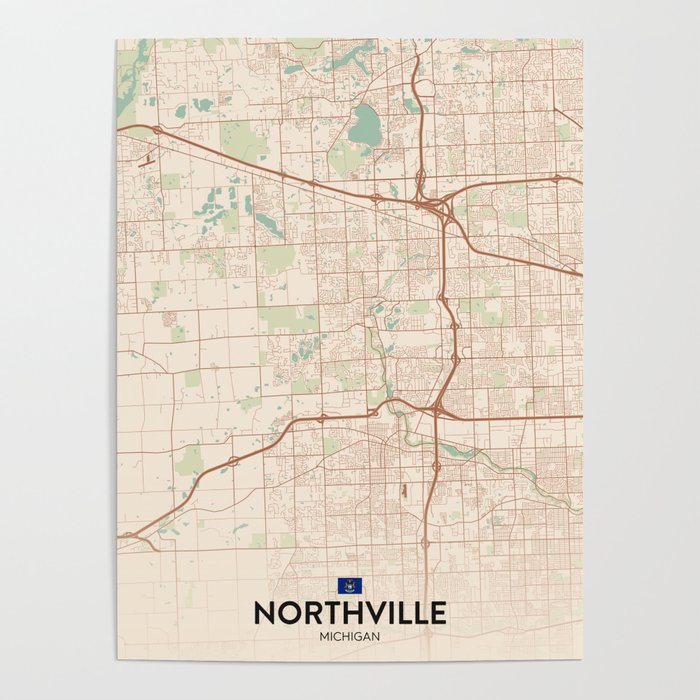 Northville, Michigan, United States Vintage City Map Poster by IMR