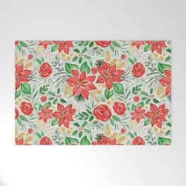 Lively Christmas Watercolor Floral Welcome Mat