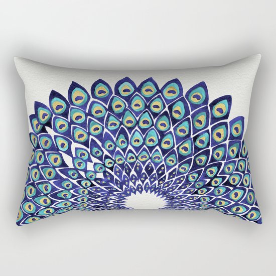 Peacock Mandala – Navy & Gold Rectangular Pillow