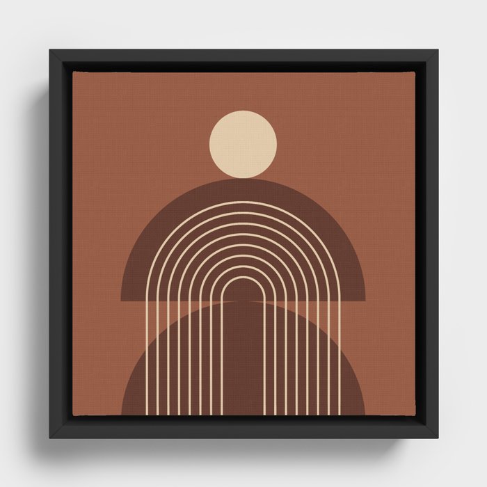 Geometric Lines in Terracotta Beige 3 (Rainbow Abstraction) Framed Canvas