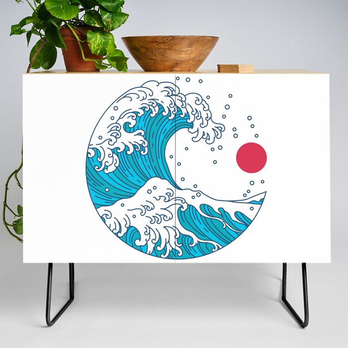 big wave japanese art style Credenza