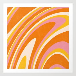 Orange Pink Groovy Wavy Retro 70s Abstract Swirl Art Print