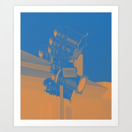Stage spotlight. Duotone vector illustration of a spotlight at a festival in the old town. Art Print