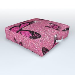 Cute Pink Butterfly on Glitter Aesthetic Background Outdoor Floor Cushion