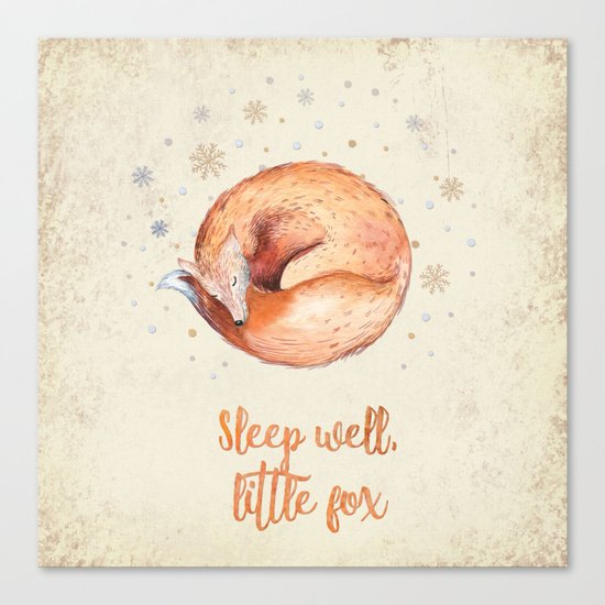 Sleep well little fox- Watercolor animal illustration and Typography Canvas Print
