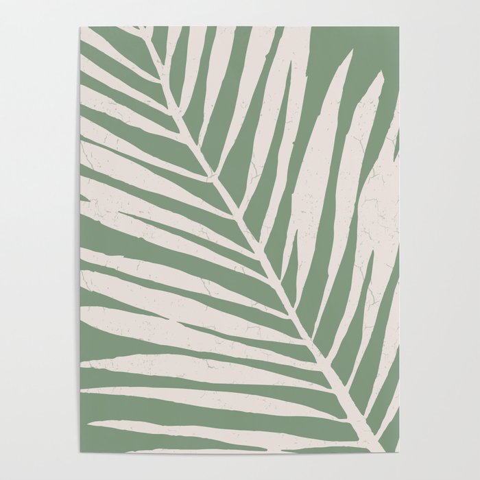 Abstract Palm Tree Leaf on Green Background Poster
