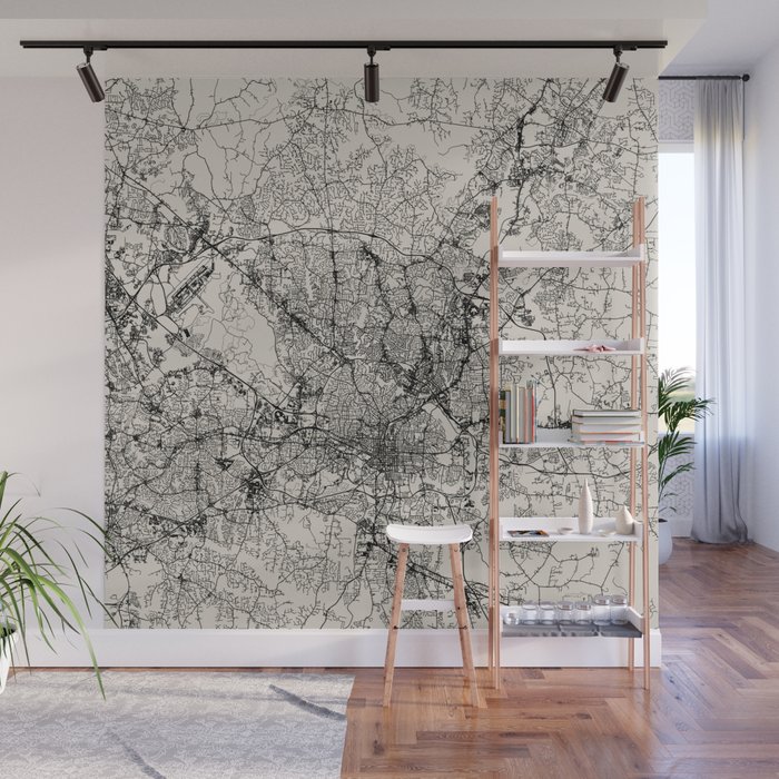 Raleigh, North Carolina City Map Drawing Wall Mural by Lonely