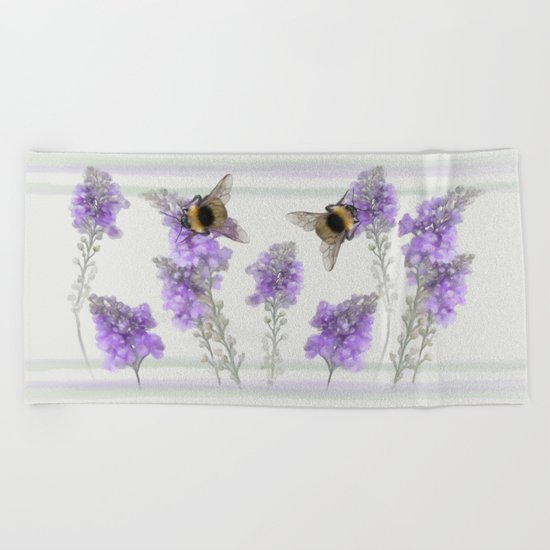 Watercolor Bumble Bee Beach Towel