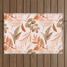 Watercolor Earthy Leaves - Peach, Brown Outdoor Rug