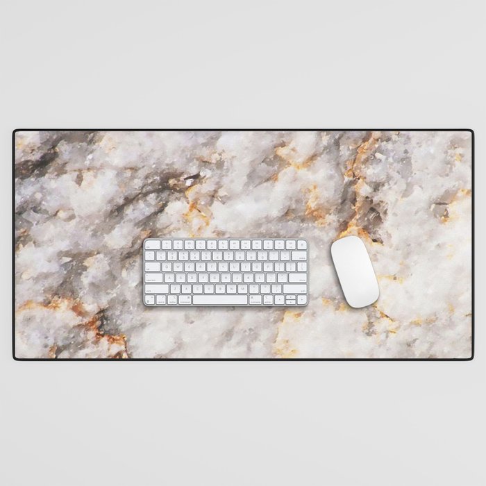 White Marble With Ochre Desk Mat