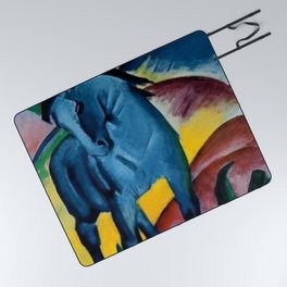 Colorful Blue Horse Friesian portrait horses painting by Franz Marc Picnic Blanket
