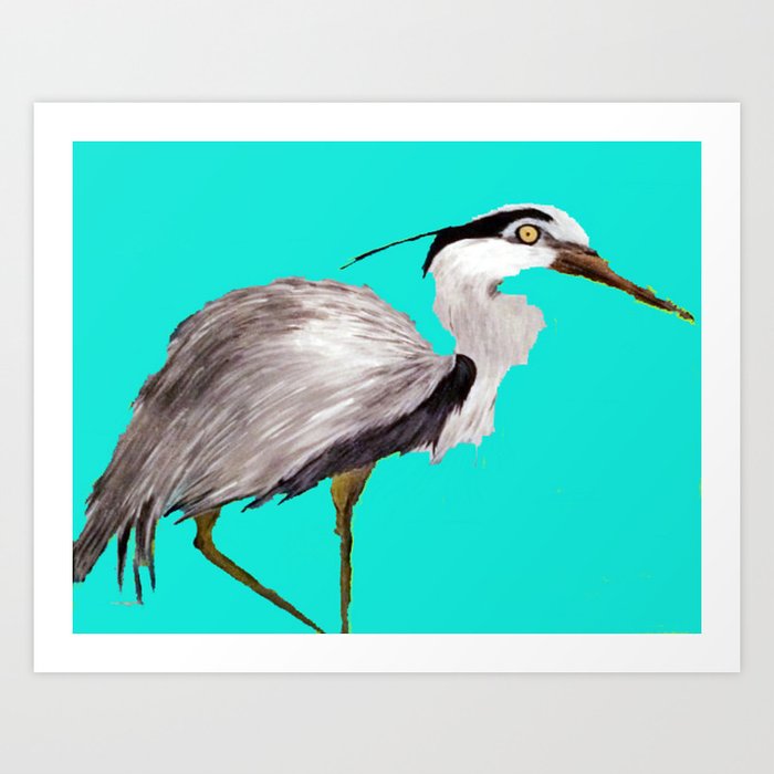 Turquoise Heron Art Print