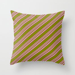 [ Thumbnail: Violet & Green Colored Lines Pattern Throw Pillow ]