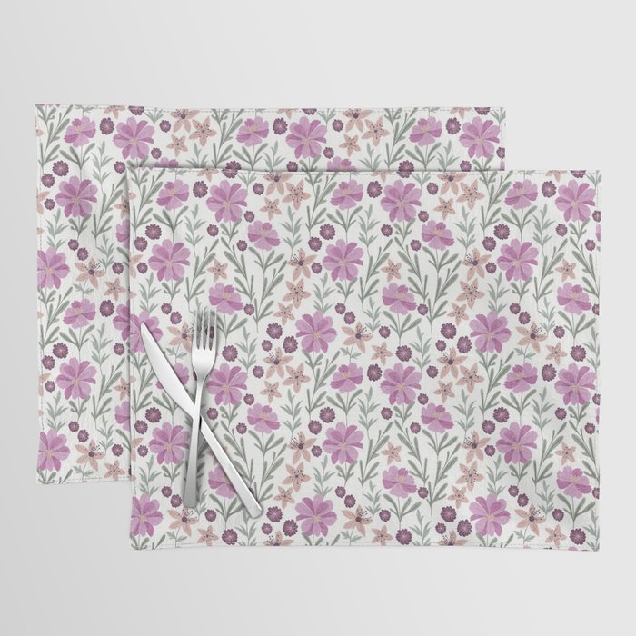 Watercolor pink lavender green burgundy floral Placemat