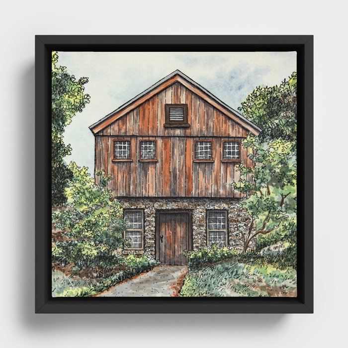 Country home watercolor Framed Canvas