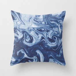 Yutaka - spilled ink marbled paper marbling swirl india ink minimal modern blue indigo pattern Throw Pillow