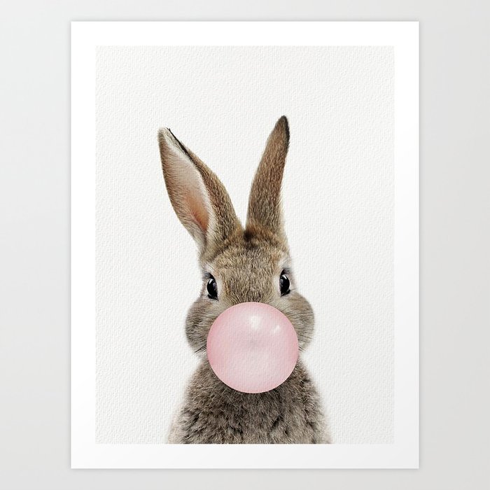 Rabbit Blowing Pink Bubble gum Art Print